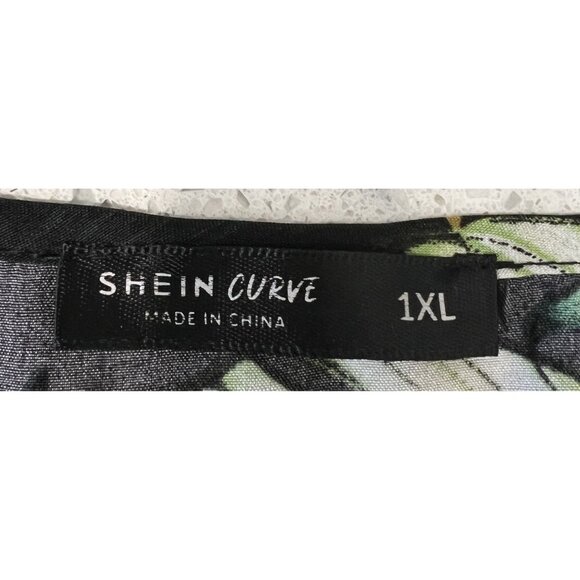 Shein Curve Womens 1XL Black Floral BellSleeve FauxWrap Top Tropical Lightweight - Picture 5 of 8